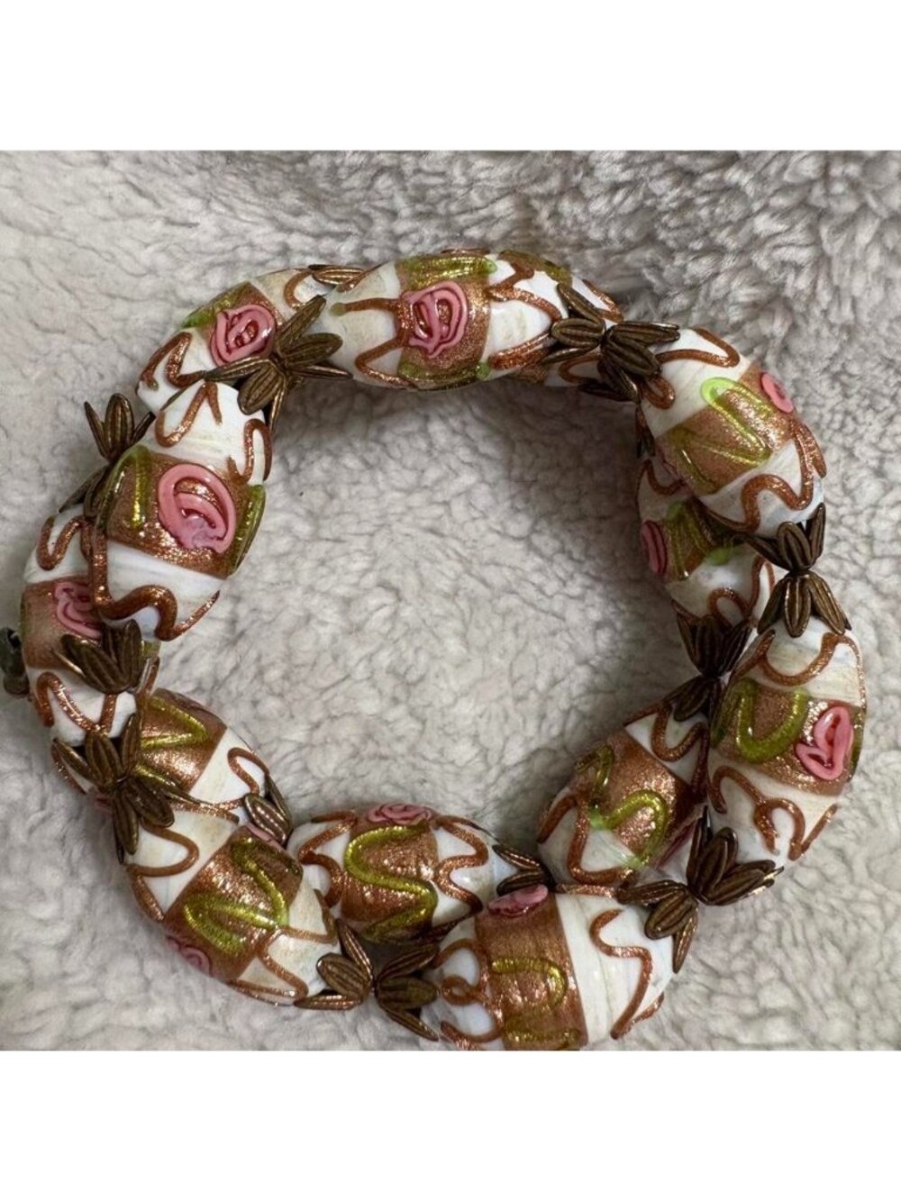 Vintage Wire Wrap Beaded Glass Cake Bracelet